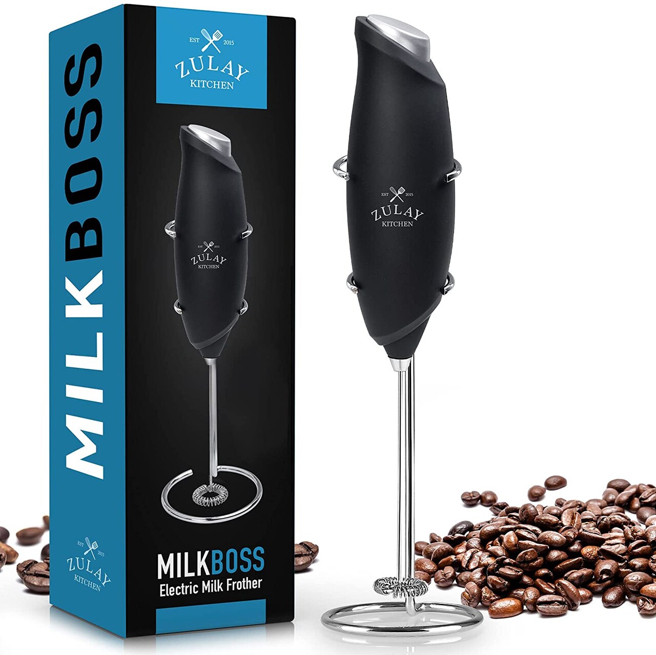 Zulay Milk Frother w/ Stand, 2020 One Touch - Black